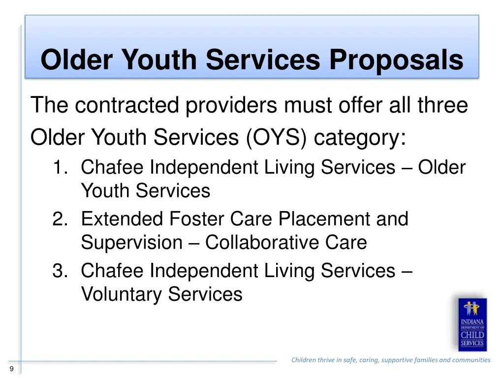 older youth services proposals