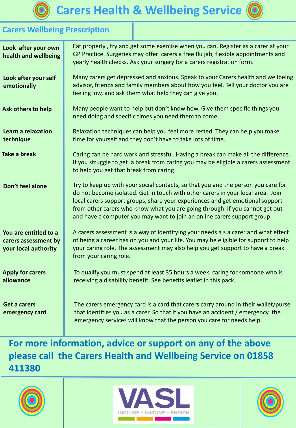 carers health wellbeing service