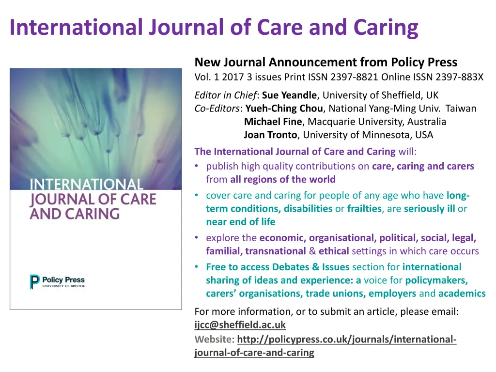 international journal of care and caring