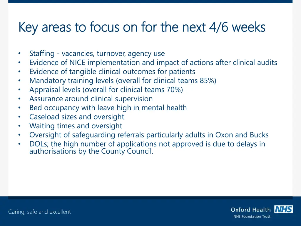 key areas to focus on for the next 4 6 weeks