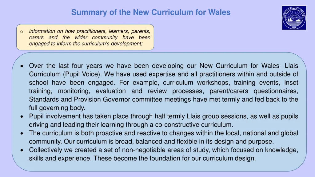 summary of the new curriculum for wales