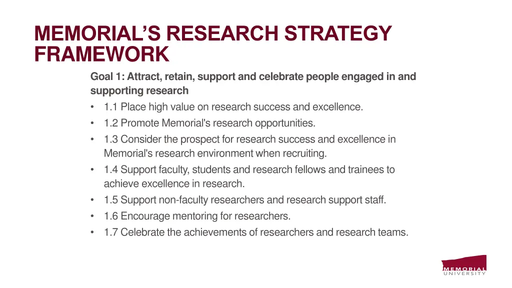 memorial s research strategy framework goal