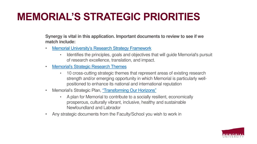 memorial s strategic priorities