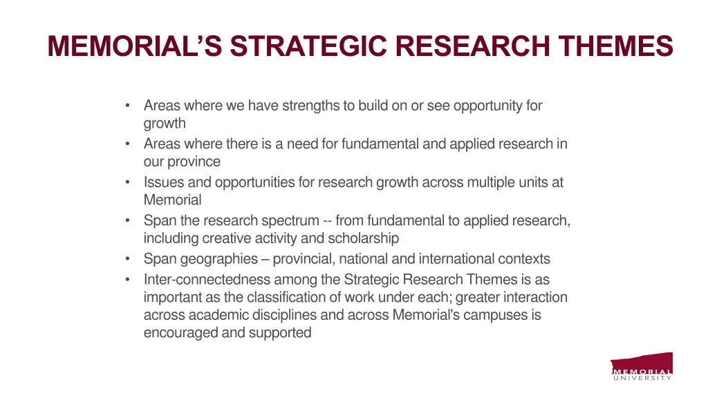 memorial s strategic research themes