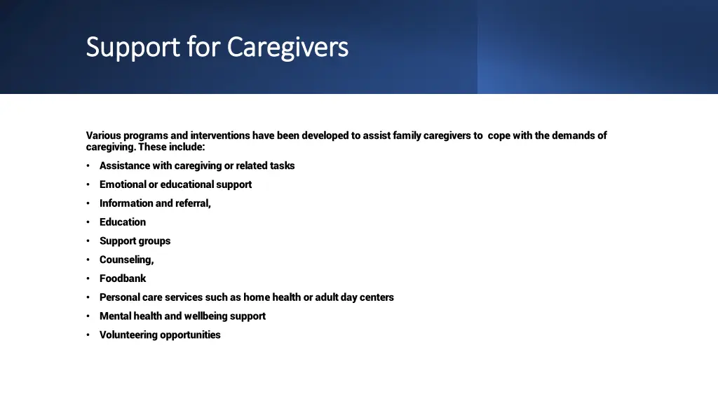 support for caregivers support for caregivers