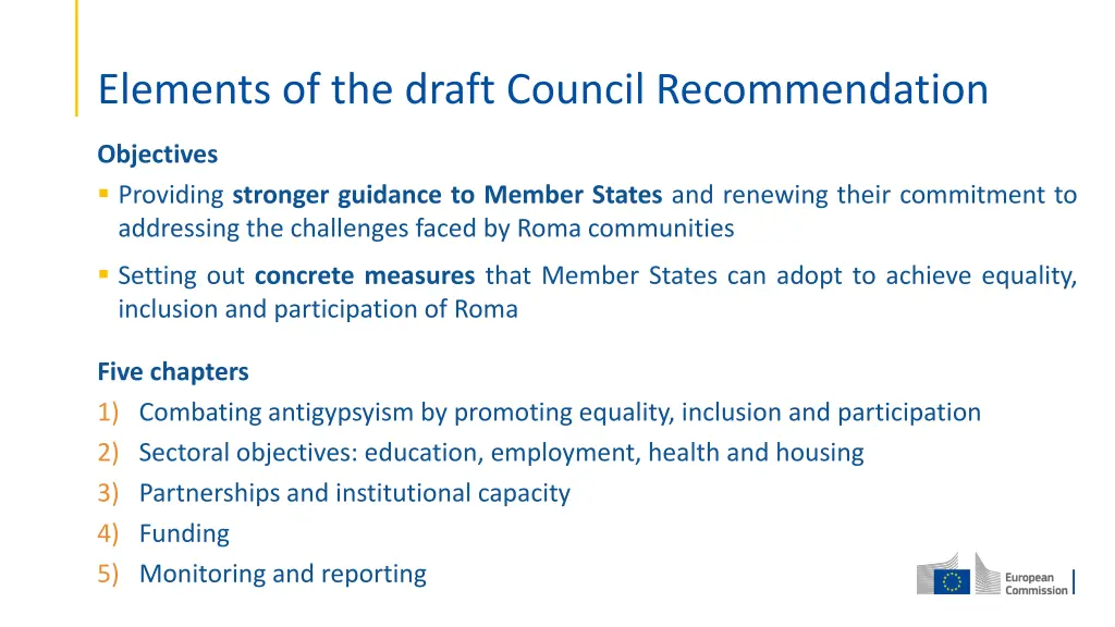 elements of the draft council recommendation