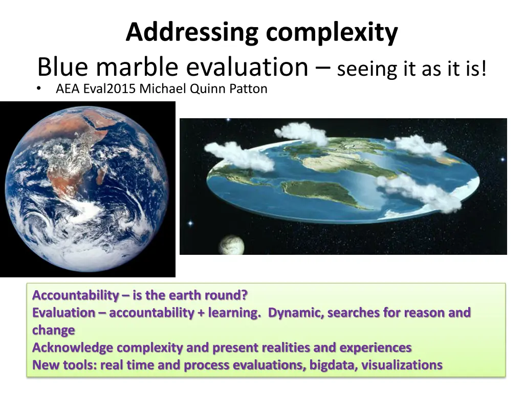 addressing complexity blue marble evaluation