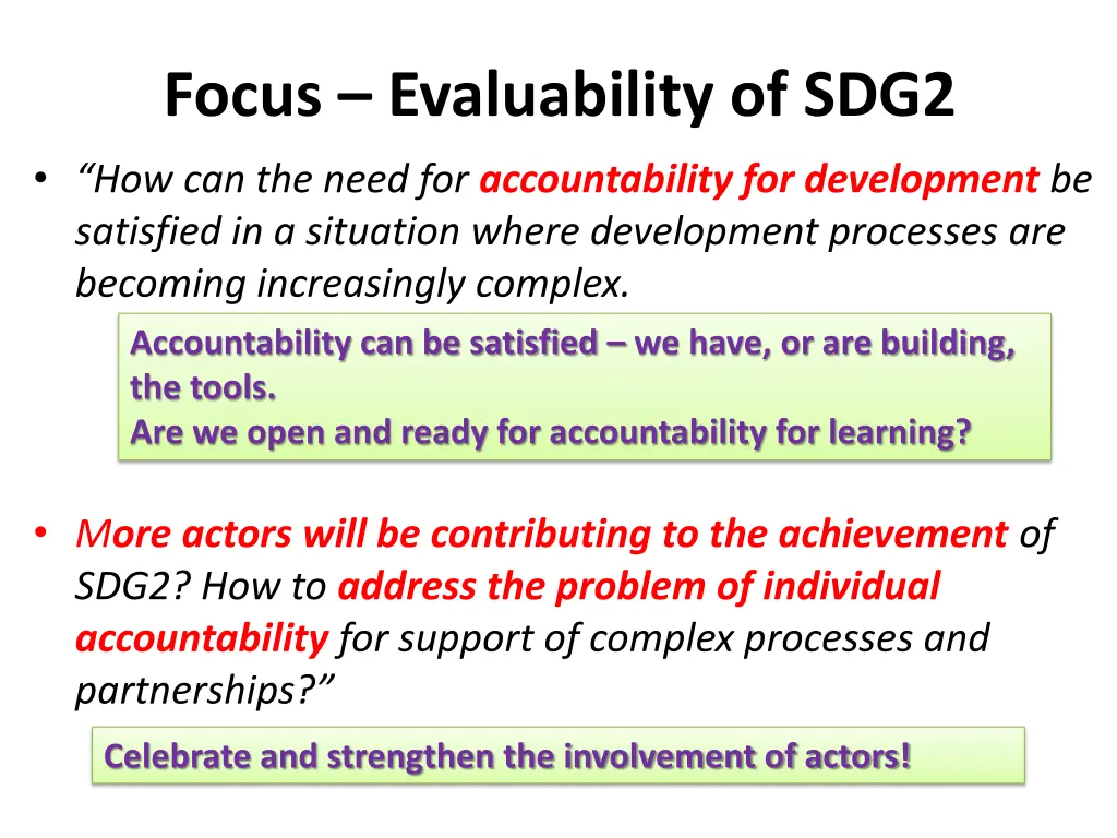 focus evaluability of sdg2 how can the need