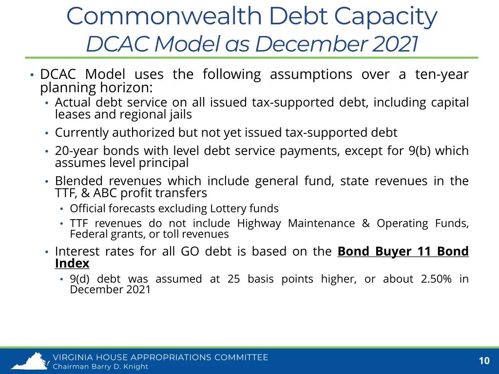 commonwealth debt capacity dcac model as december