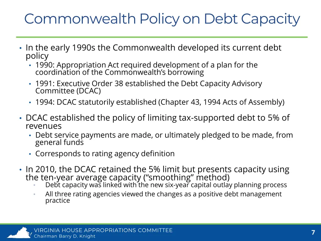 commonwealth policy on debt capacity