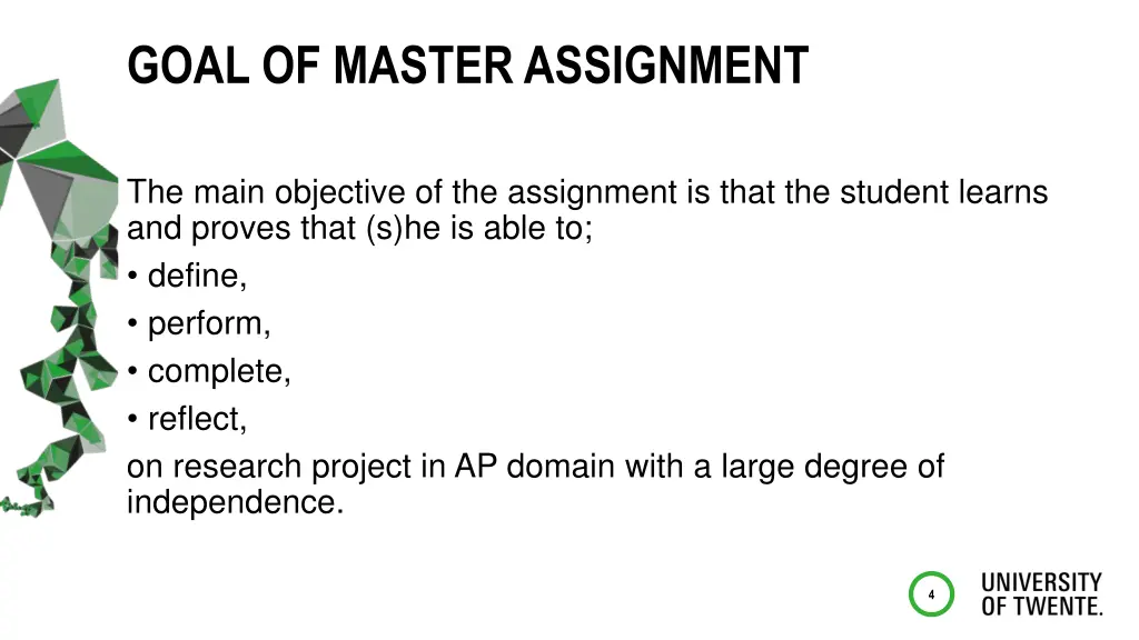 goal of master assignment