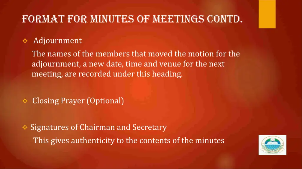 format for minutes of meetings contd 6