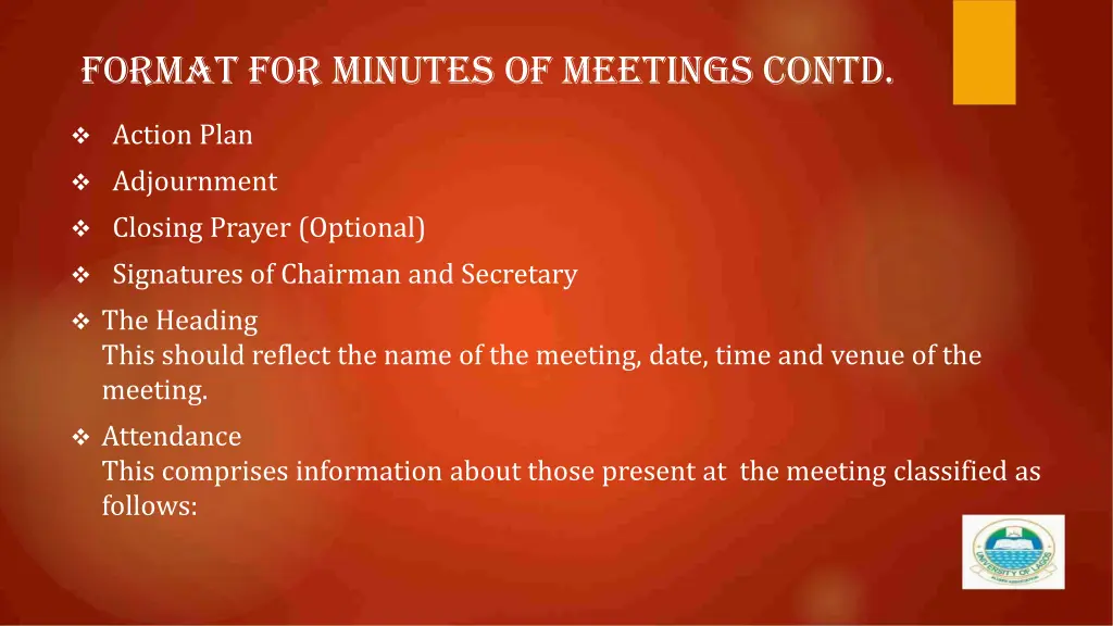 format for minutes of meetings contd