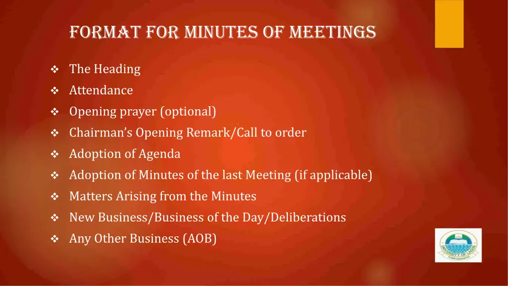 format for minutes of meetings