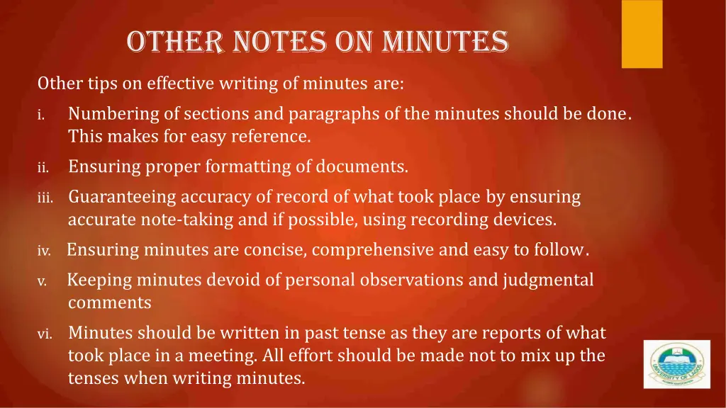 other notes on minutes