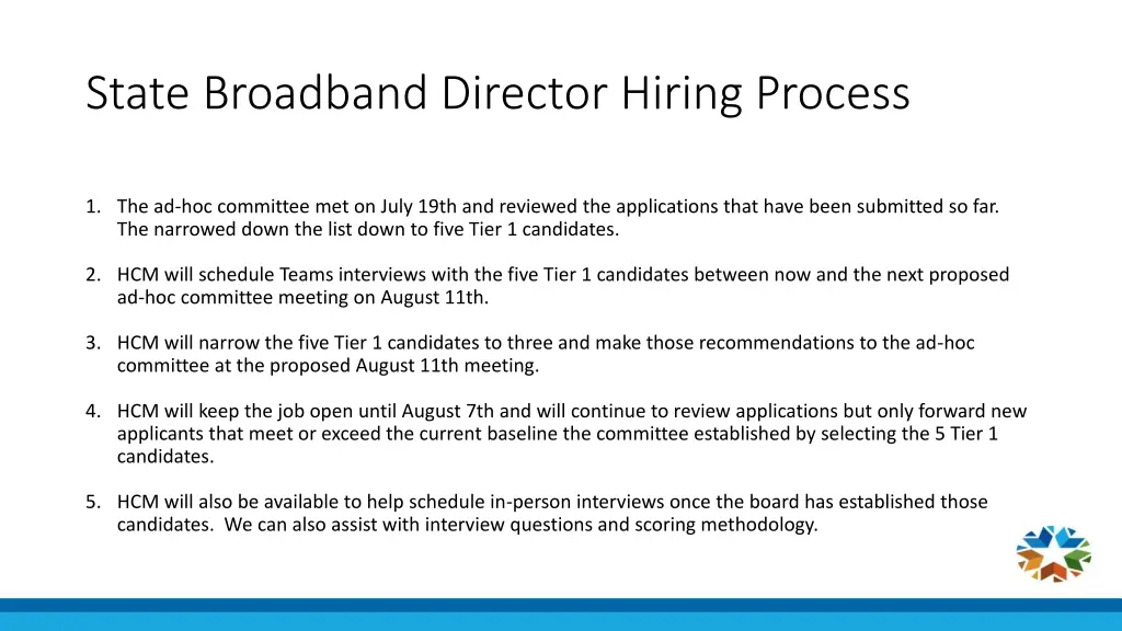 state broadband director hiring process