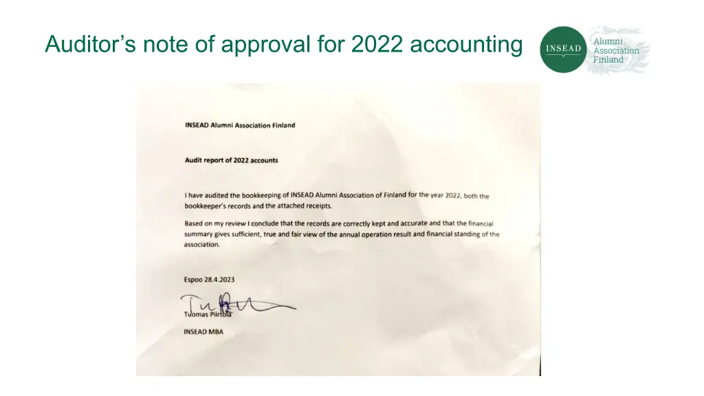 auditor s note of approval for 2022 accounting