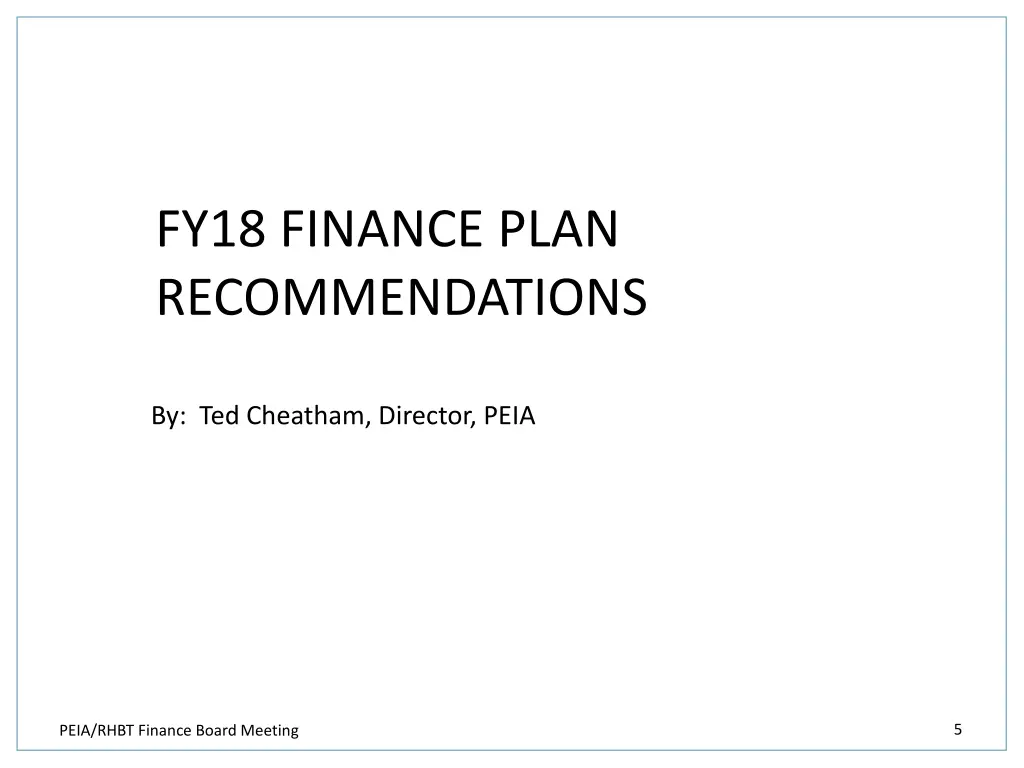 fy18 finance plan recommendations