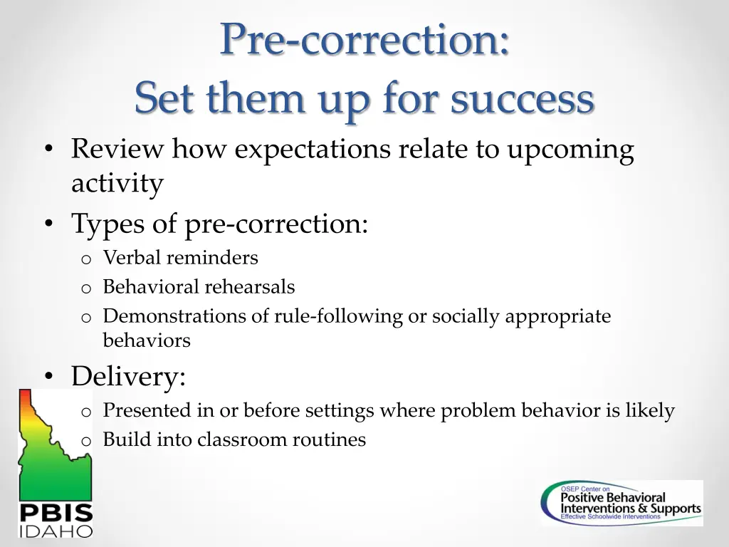 pre correction set them up for success review