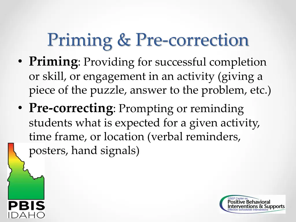 priming pre correction priming providing