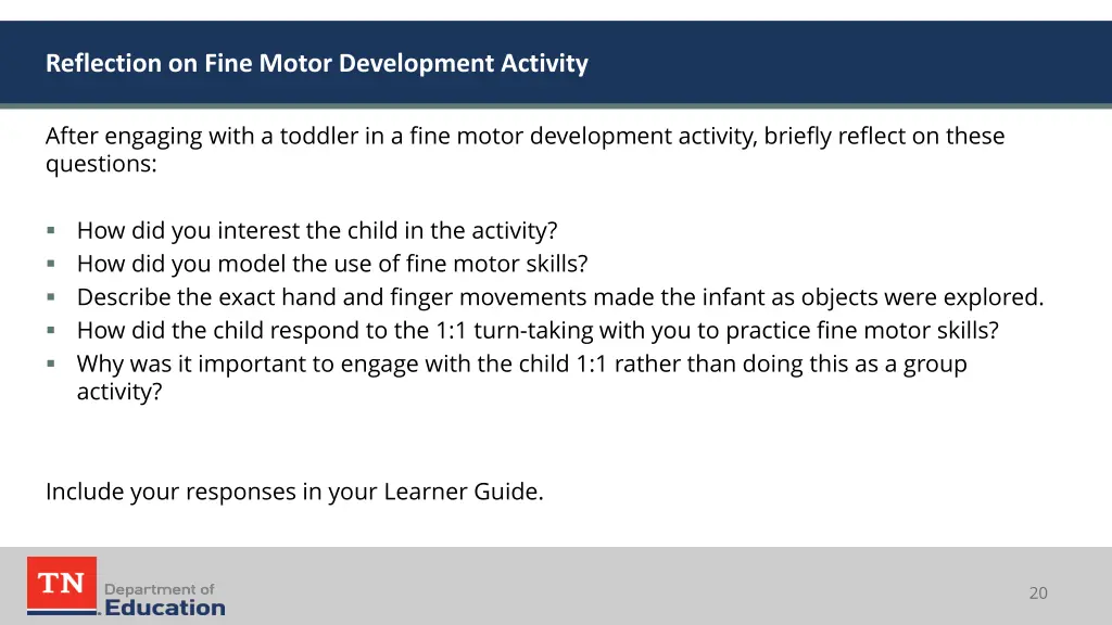 reflection on fine motor development activity