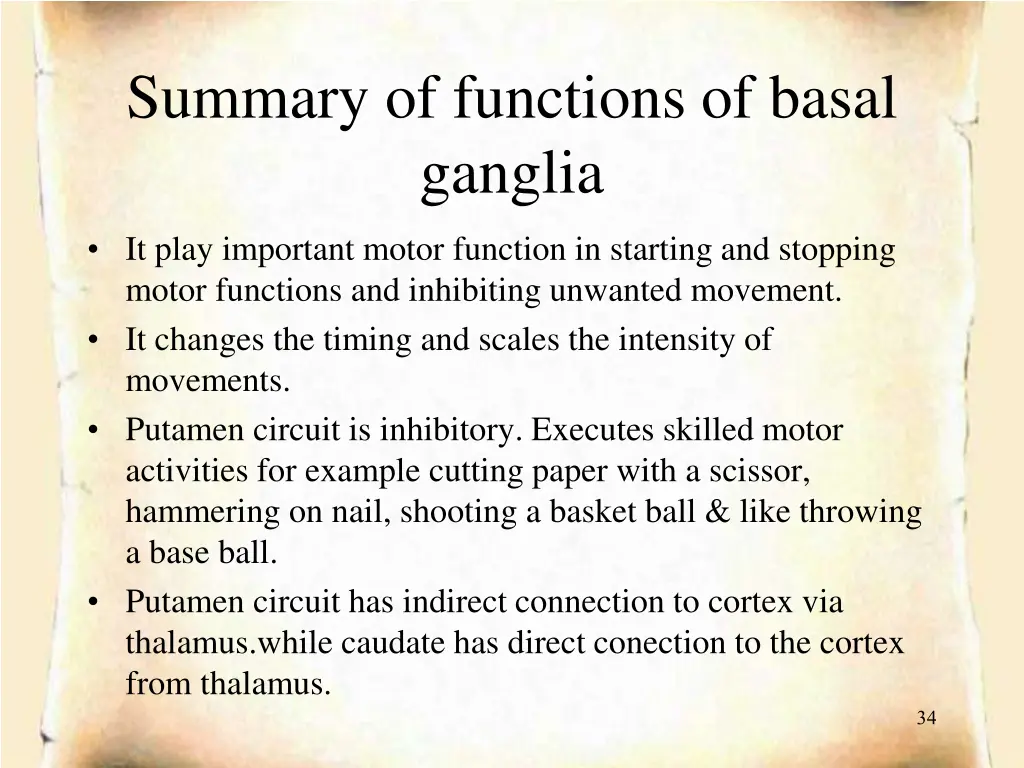 summary of functions of basal ganglia