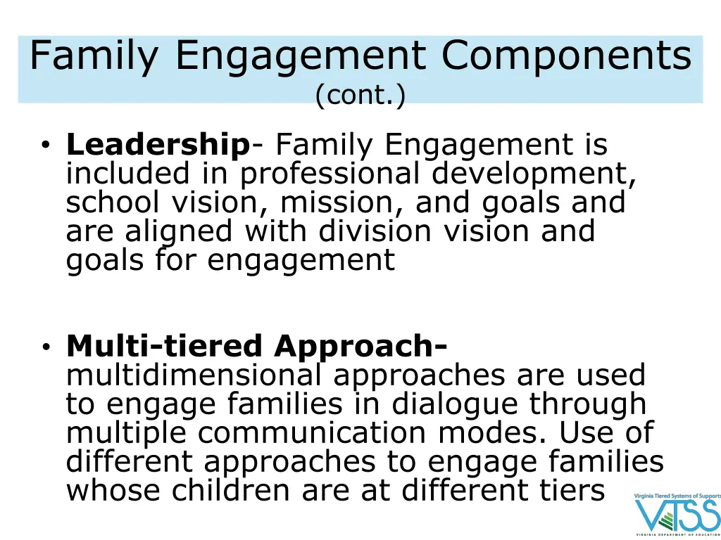 family engagement components cont