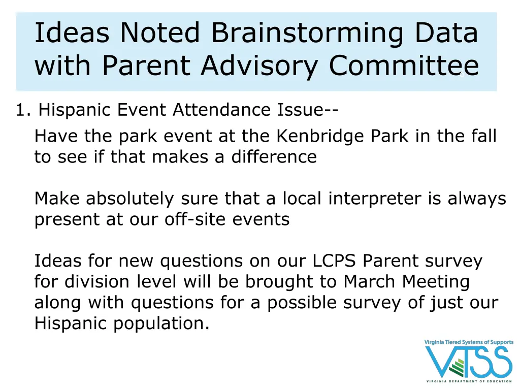 ideas noted brainstorming data with parent