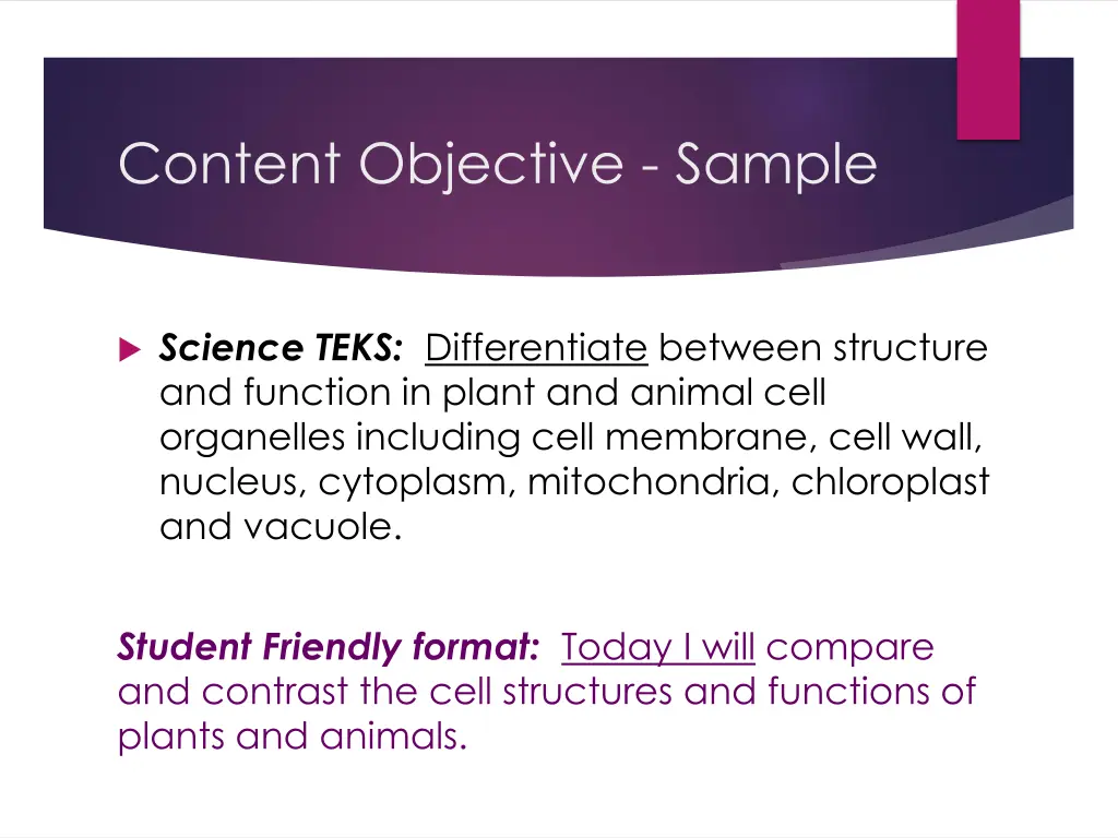 content objective sample