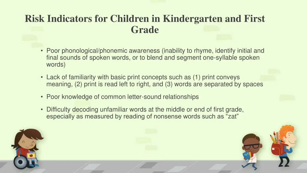 risk indicators for children in kindergarten