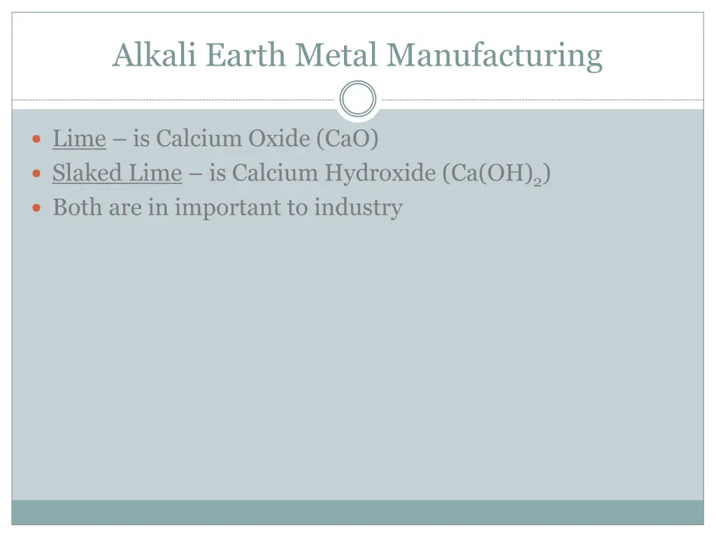 alkali earth metal manufacturing