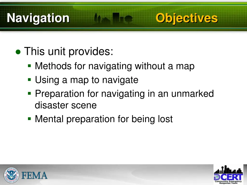 navigation objectives