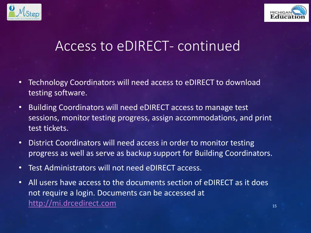 access to edirect continued