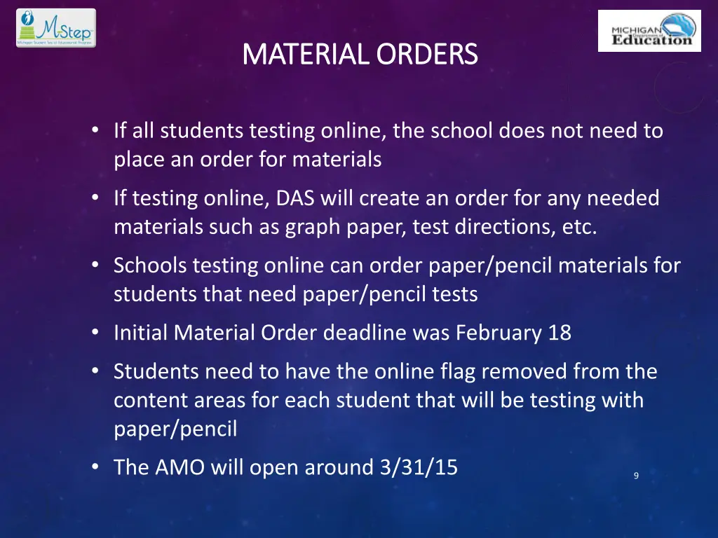 material orders material orders