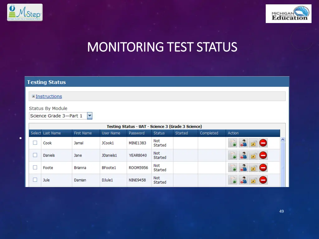 monitoring test status monitoring test status