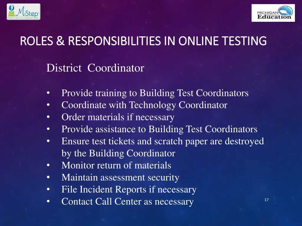 roles responsibilities in online testing roles 1