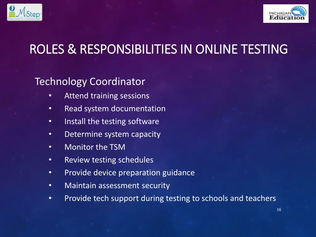 roles responsibilities in online testing roles