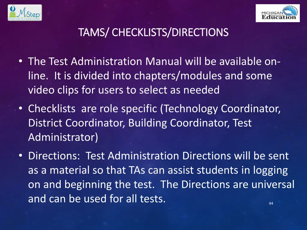 tams checklists directions tams checklists