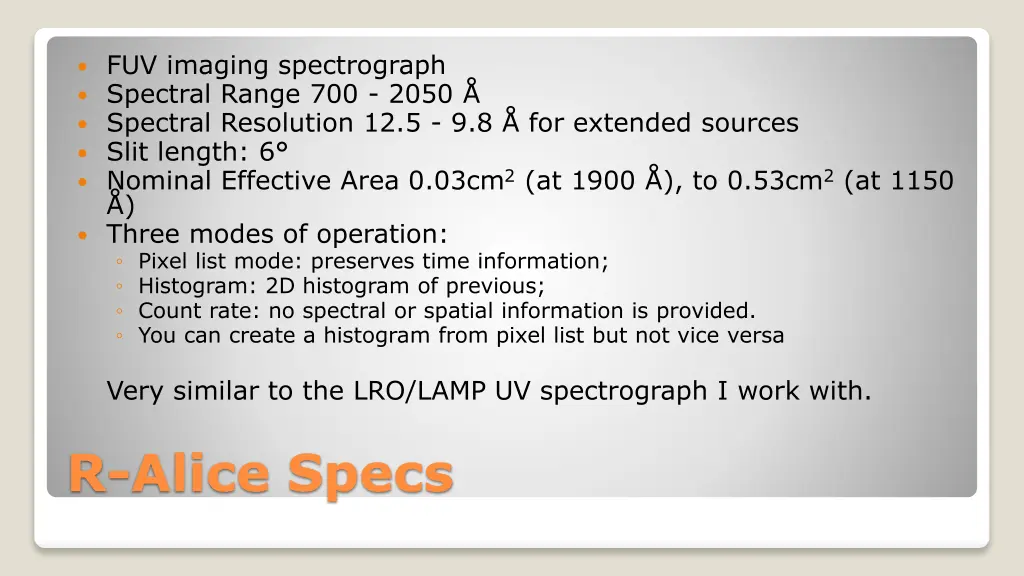 fuv imaging spectrograph spectral range 700 2050