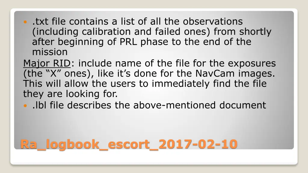 txt file contains a list of all the observations