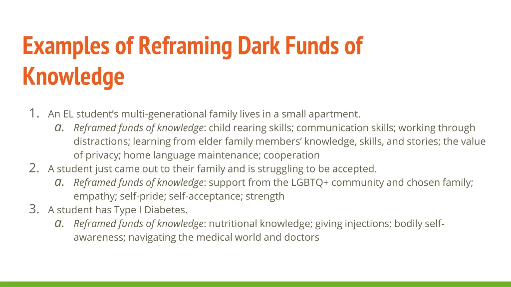 examples of reframing dark funds of knowledge