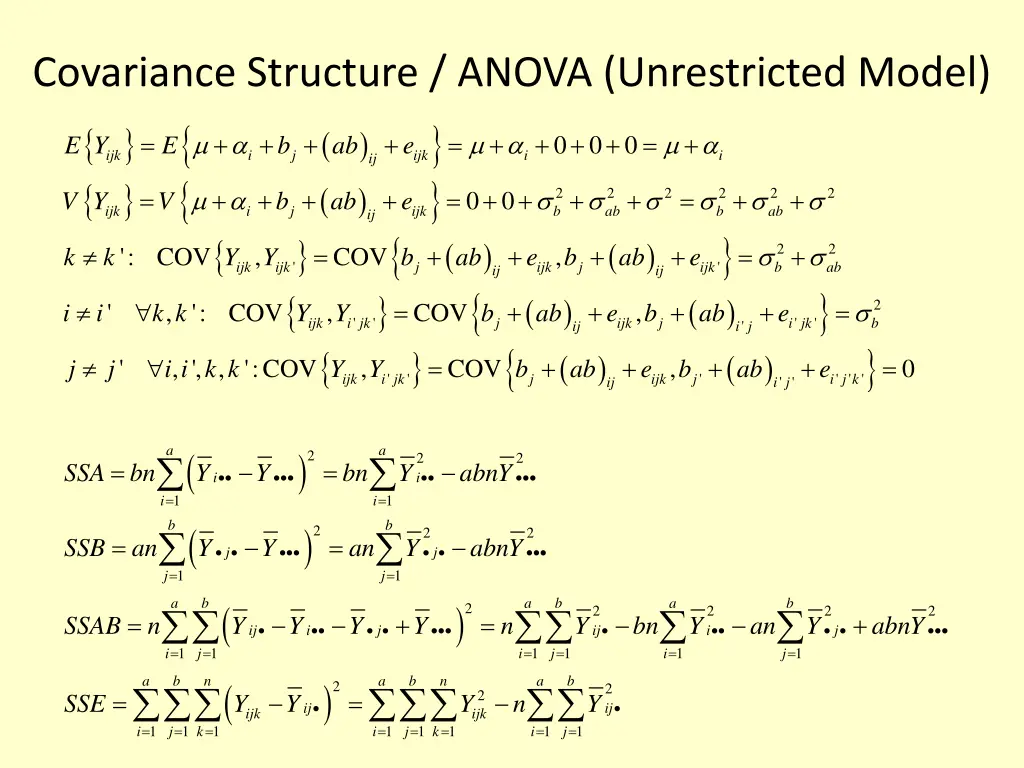 covariance structure anova unrestricted model