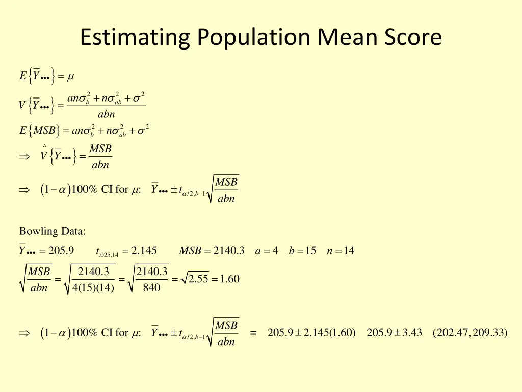 estimating population mean score