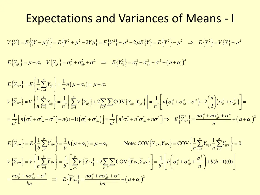 expectations and variances of means i