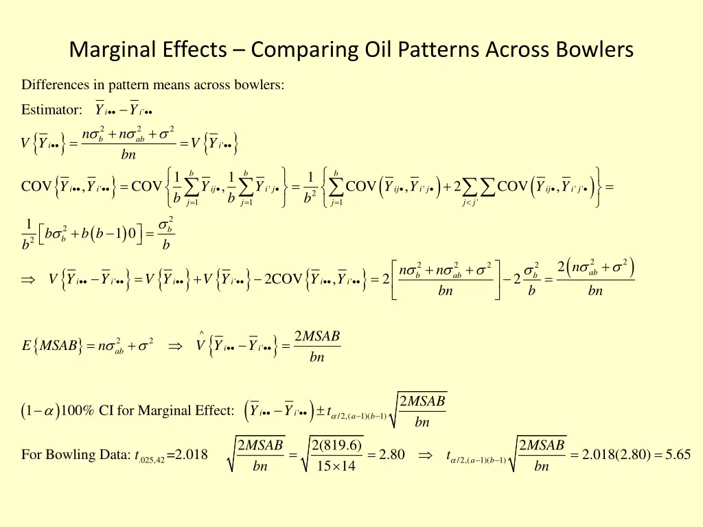 marginal effects comparing oil patterns across