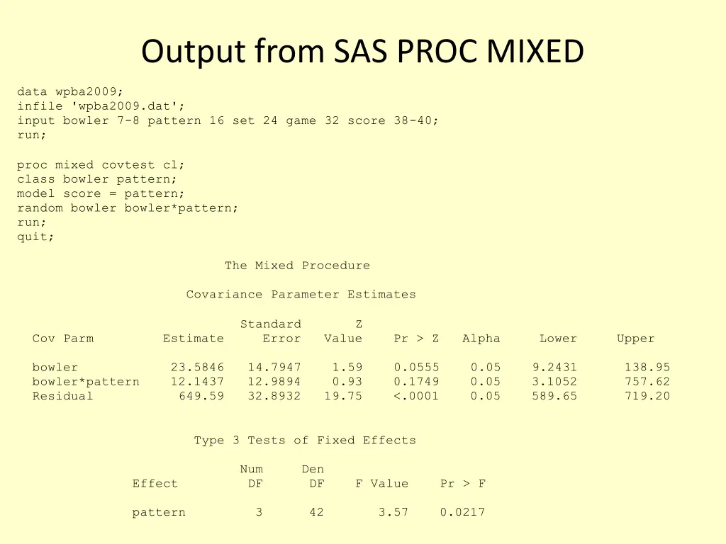 output from sas proc mixed