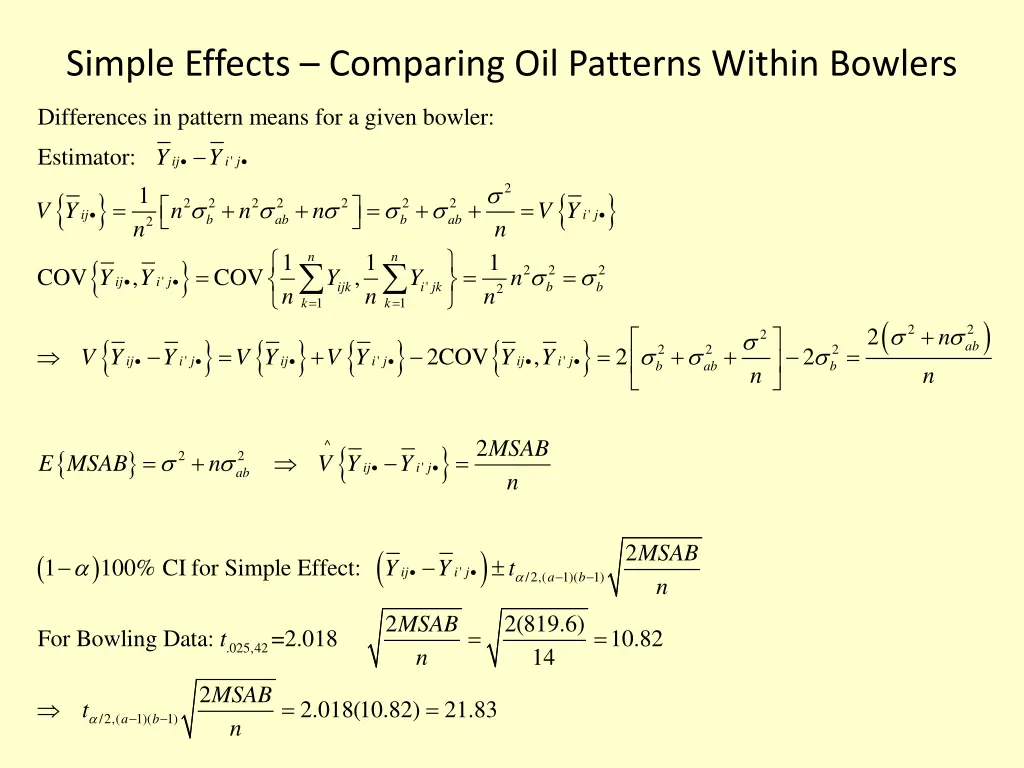 simple effects comparing oil patterns within