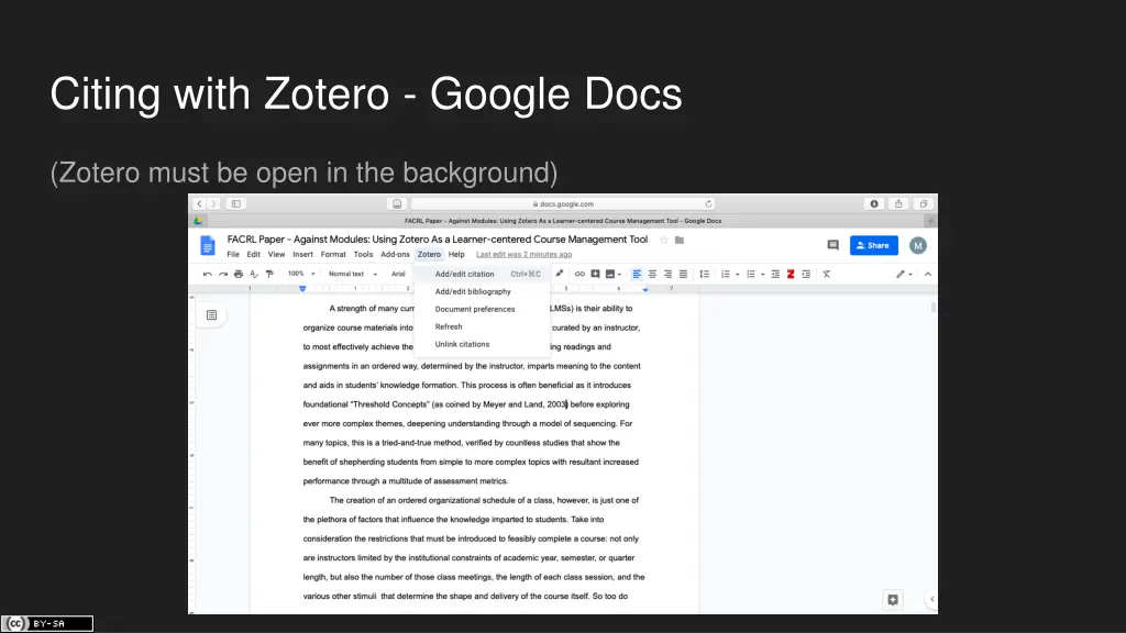 citing with zotero google docs