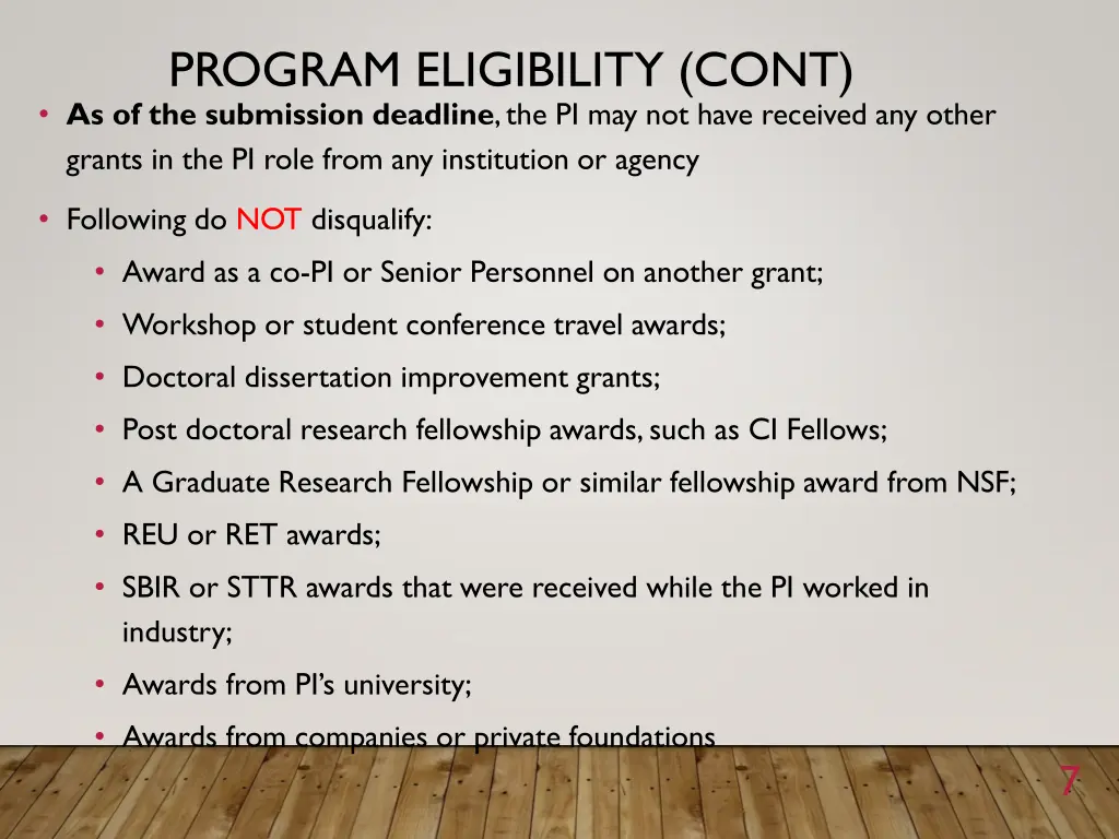 program eligibility cont as of the submission