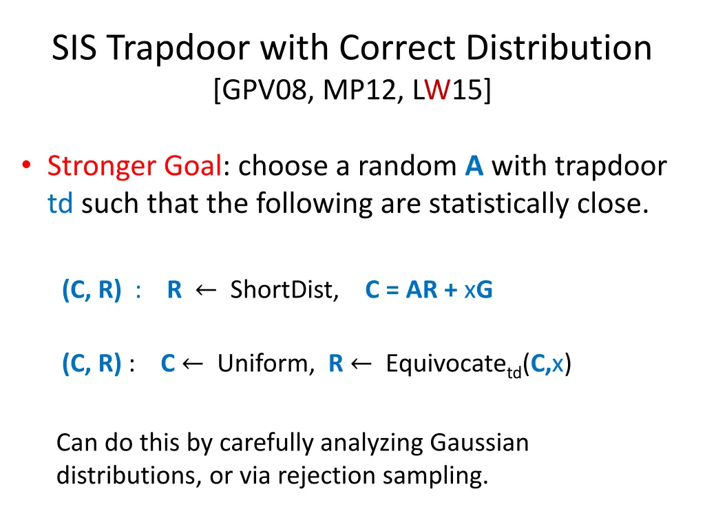 sis trapdoor with correct distribution gpv08 mp12